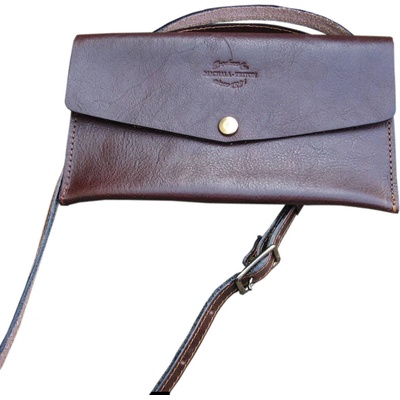 Triton kožená ručně šitá mini crossbody kabelka TEFERI kaštan