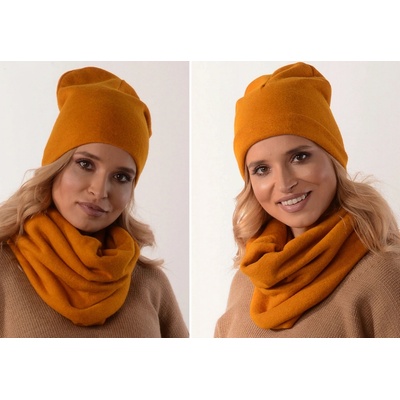 Fashionweek moderni zimní set čepice a šála pletený tunel ZIZI20/K6 hořčičný