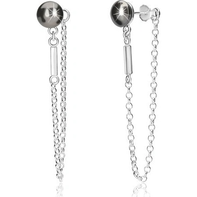 Šperky eshop řetízkové náušnice polokoule hematitové barvy řetízek lesklý proužek AA40.14