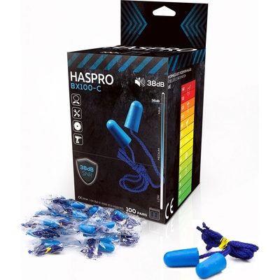 Haspro B100C Super Soft špunty do uší se šňůrkou modrá - blue 100 párů