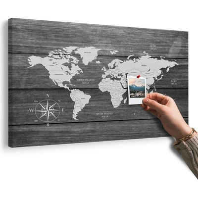 Obraz na korku mapa s dřevěným pozadím - 120x80 wooden