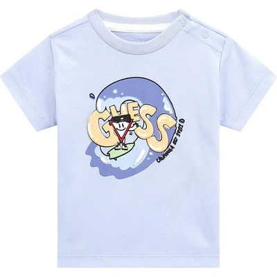 GUESS Бледо синя тениска със забавна апликация и надпис Guess за бебе момче