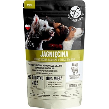 Пауч за кучета от дребни породи с агнешко 90% месо 100гр х 24бр