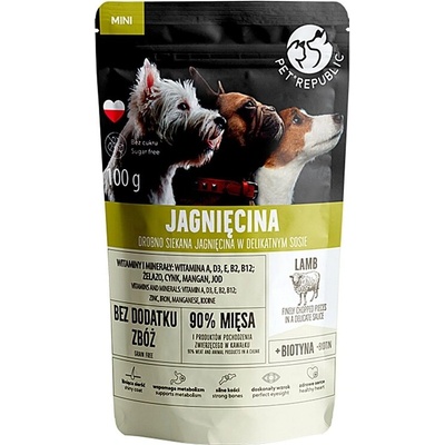 Пауч за кучета от дребни породи с агнешко 90% месо 100гр х 24бр