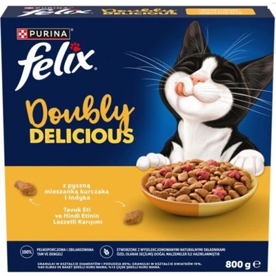 Felix Doubly Delicious mačacie krmivo s lahodnou zmesou kuracieho a morčacieho mäsa 800 g