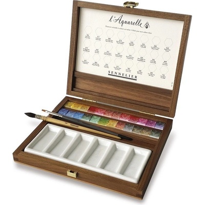 Sennelier Mistrovské akvarelové barvy l'Aquarelle v půl-pánvičkách v sadě 24 odstínů