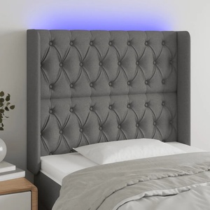 vidaXL LED горна табла за легло, тъмносива, 103x16x118/128 см, плат (3124375)