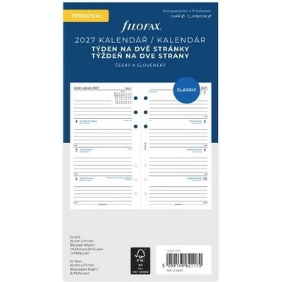Filofax Kalendář 2027 osobní týden/2 strany linky ČJ + SJ
