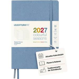 Leuchtturm1917 Weekly Calendar & Notebook Dotted Medium (A5) 2027, Colorful Seasons Blue, English, Hardcover, Calendar Overview 2026/2027/2028, Planning Overview 01.27-12.28, Project Planner - 400371 (400371)