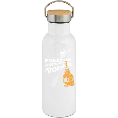 123TRIKO termoska Pořádně zavodněný vodák. Bílý a oranžový tisk, šikmo 500 ml rybaření
