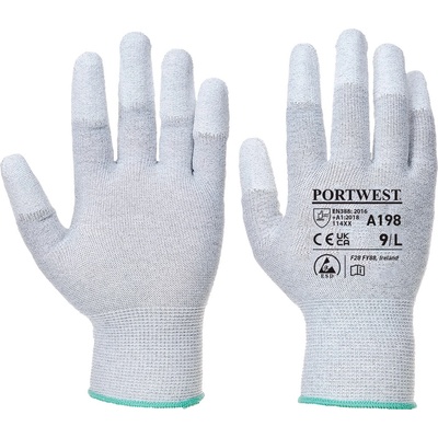 Portwest esd fingertip a198 / Антистатични ръкавици, върховете на пръстите, потопени в pu - сиви m (a198grrm)