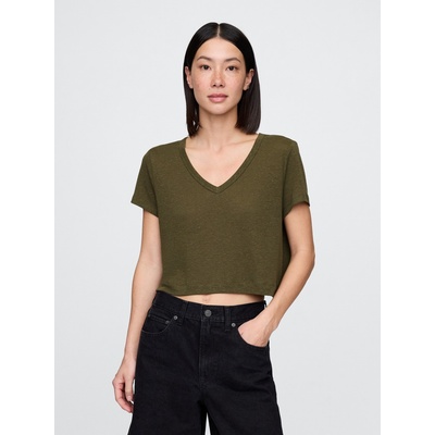 GAP Crop тениска от лен GAP GAP | Zelen | ЖЕНИ | XS