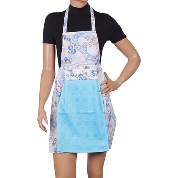 Image 1 of Престилка за готвене в бяло с рози и светлосиня кърпа