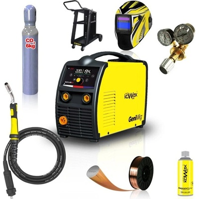 Kowax Genimig 220 LCD + Hořák + Kabely + Red. Ventil + Kukla + Drát + Sprej + Vozík + Redukce + plná Láhev Co2 KWXSTGM220LCD_SVA01