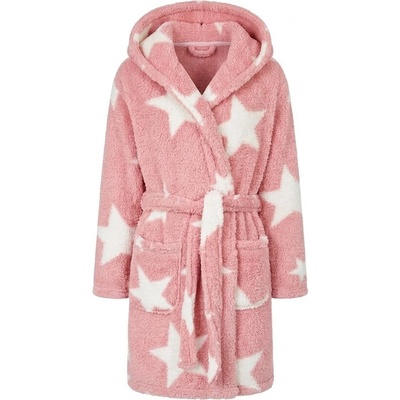 F&F dámský župan s kapucí fleece hvězdy růžový