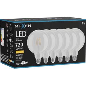 Mexen Vintis 6x LED филаментна крушка E27, G125, 6W, Топла - 2700K, 720 lm, прозрачна (L158-E27-0627-00x06)