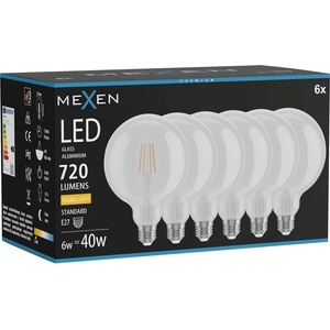 Mexen Vintis 6x LED филаментна крушка E27, G125, 6W, Топла - 2700K, 720 lm, прозрачна (L158-E27-0627-00x06)