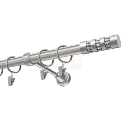 Karpol Kovová garniža 25 mm Cylinder kryštál strieborná jednoduchá 150-600 cm