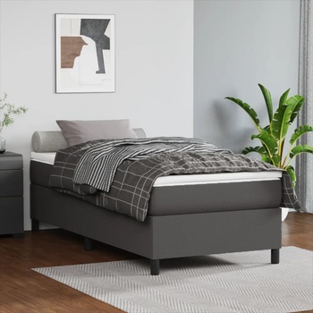vidaXL Боксспринг легло с матрак, сиво, 90x200 см, изкуствена кожа (3144588)