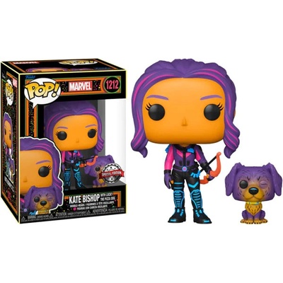 Funko POP! Marvel Black Light Hawkeye Kate Bishop with Lucky the Pizza Dog Special Ed.