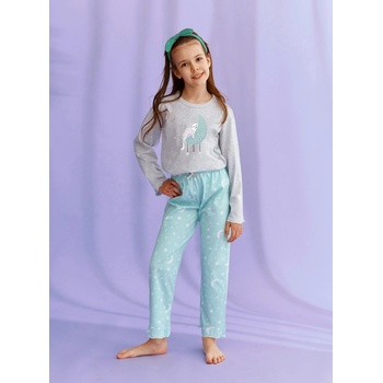 Dívčí pyžamo kočka spí na Měsíci šédé zelené