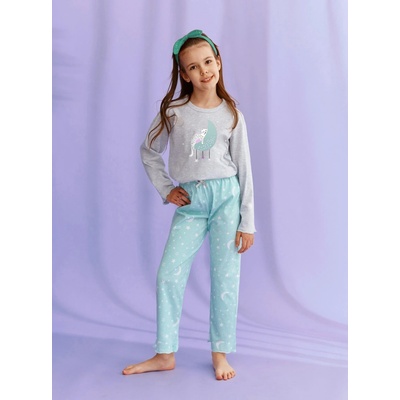 Dívčí pyžamo kočka spí na Měsíci šédé zelené