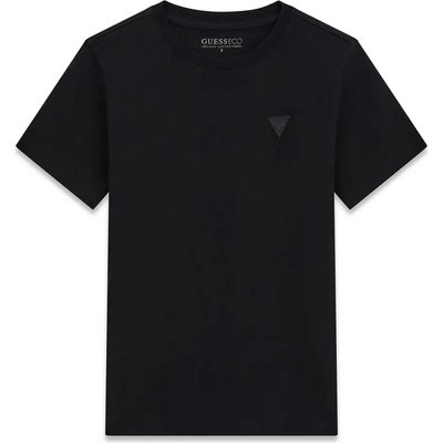 GUESS Едноцветна черна тениска за момче с малко гумирано лого Guess