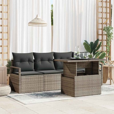 vidaXL Градински Софа Комплект със съхранение 5 pcs Сив Полиратан (3357462)
