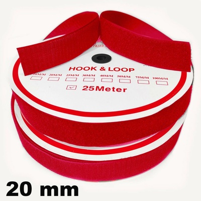 Pásik so suchým zipsom, set háčika a slučky, farba Červená 20 mm, balenie 25 m