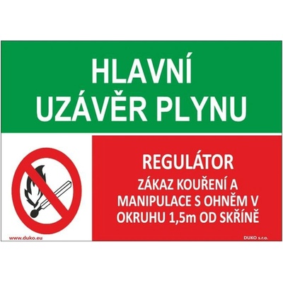 DUKO HLAVNÍ UZÁVĚR PLYNU - REGULÁTOR Formát: 148 x 105 mm, Materiál: plast 0,5 mm, samolepící vinylová fólie
