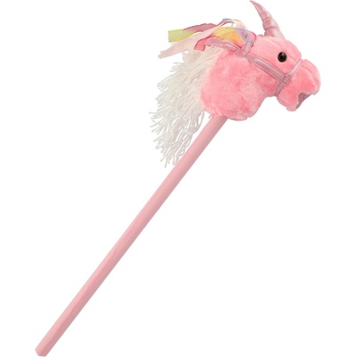 Kůň jednorožec na tyči plyš 80cm na baterie se zvukem Teddies růžový v sáčku