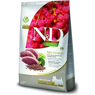 Farmina N&D QUINOA Dog Duck Neutred Adult MINI - Пълоценна суха храна за кастрирани кучета над 1 година, без зърнени култуи, с патешко месо , броколи и аспержи, 800 гр