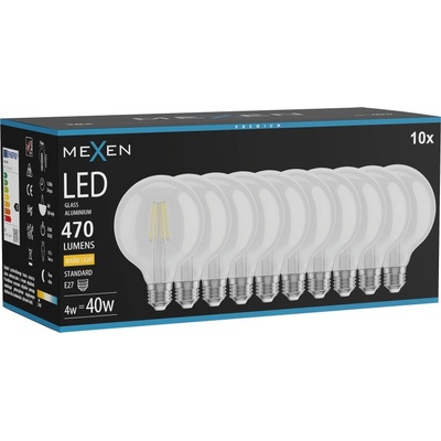 Mexen Vintis 10x LED влакнеста крушка E27, G95, 4W, Топла - 2700K, 470 lm, прозрачна (L157-E27-0427-00x10)