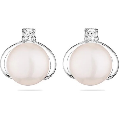 Swan Сребърни обици със сладководни бели перли и циркон IE0324W Swan