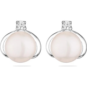 Swan Сребърни обици със сладководни бели перли и циркон IE0324W Swan