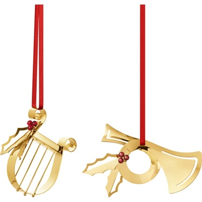 Georg Jensen Vánoční ozdoba Harp / Horn Palladium 2026 – 2 ks, zlatá barva, stříbrná barva, kov