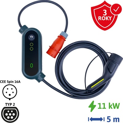 Sectron přenosná nabíječka pro elektromobil 16A 400 V CEE 5pin Type 2 délka 5 m – Sleviste.cz