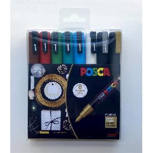 uni Декоративен маркер, 0, 9-1, 3 мм, UNI "Posca PC-3M Holiday", 8 различни цвята 2UPC3MH8C (2UPC3MH8C)