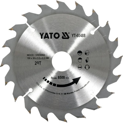 Kotouč na dřevo 190 x 30 mm 20z Yato YT-60488