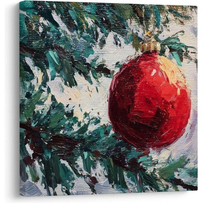 Vánoční obraz červená baňka a větvičky - 40x40