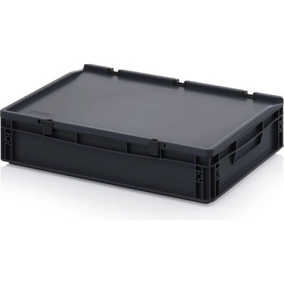 TBA Plastová ESD Euro přepravka 600 x 400 x 120 cmmm s víkem plný úchyt
