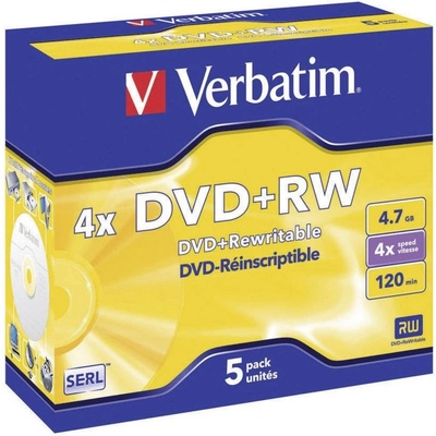 Verbatim DVD+RW 4,7GB 4x, jewel, 5ks (43229) – Zboží Mobilmania