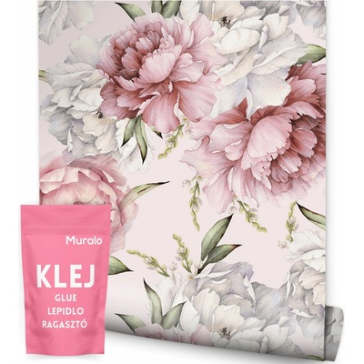 Fototapeta Muralo růžové květy pivoňky 53x1000 cm