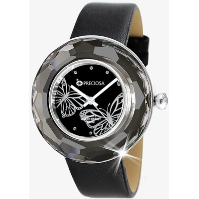 Preciosa Crystal Time s českým křišťálem Preciosa chromové černý hladký řemínek