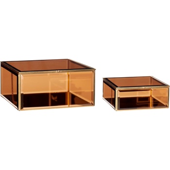 Hübsch Кутии за съхранение Hübsch високи стъкло малки кафяви 2 бр (151201)