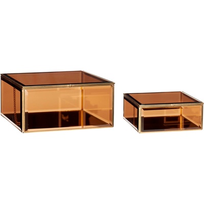 Hübsch Кутии за съхранение Hübsch високи стъкло малки кафяви 2 бр (151201)