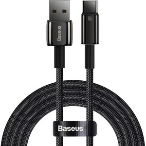 Baseus - Кабел за данни Tungsten Gold (CAWJ000101) - USB към Type-C, Супер бързо зареждане, 100W, 480Mbps, 2 м - Черен