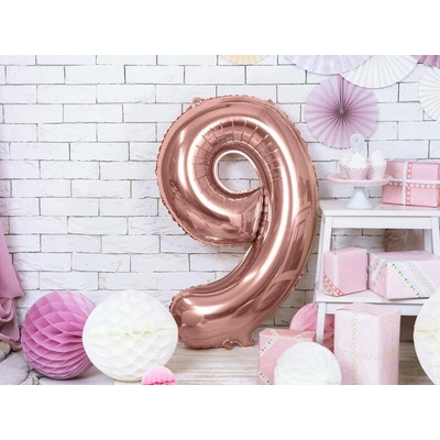 PartyDeco Fóliový balón číslo 9 ružové zlato 86 cm