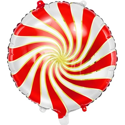 PartyDeco Fóliový balónek červenobílý bonbón 35 cm