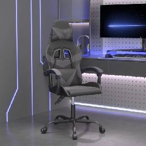 vidaXL Гейминг стол, черно и сиво, изкуствена кожа (3143846)